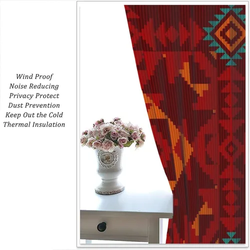 Vista 353 de Cortinas con patrón geométrico tribal, estilo suroeste, azteca, rústico, occidental, nativo americano, opacas, con bolsillo para barra, decoración