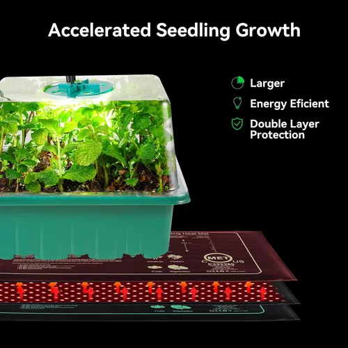 Vista 5 de Bandejas de inicio de semillas con luces de cultivo y tapete térmico, kit de inicio de semillas de 72 celdas con luces, 3 modos de iluminación