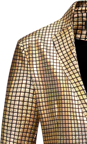 Vista 5 de LucMatton Conjuntos de discoteca de 2 piezas para hombre chaqueta y pantalones brillantes trajes de lentejuelas metálicas Metálico