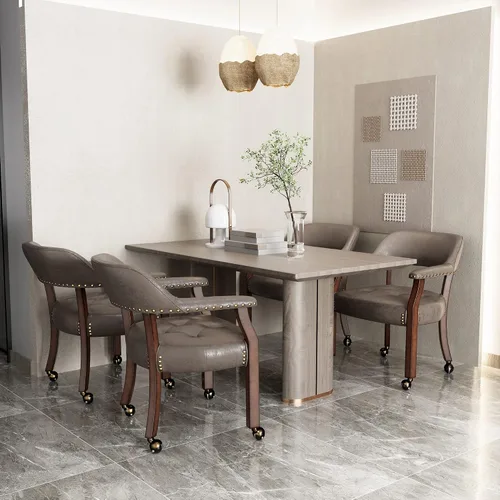 Vista 67 de Juego de 2 sillas de comedor con ruedas, poliuretano gris antiguo Gris (Antique Grey)