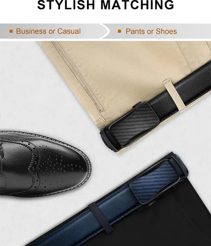 Vista 6 de KEMISANT Cinturón de trinquete para hombre, 2 unidades, cinturón deslizante para hombre, vestido casual, pantalones Oxfords 1 38 pulgadas