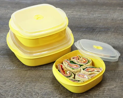 Vista 2 de Kit de 6 unidades de recipientes de cocina para microondas, vaporera y refrigerador, de Callypso Basics por Reston Lloyd, 1, Lemon