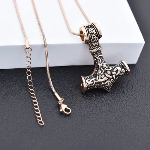 Vista 5 de Collar de urna de talismán de martillo de Thor vikingo nórdico para cenizas, acero inoxidable para hombre, joyería de cremación vintage, amuleto