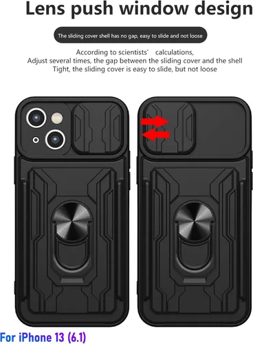 Vista 5 de Funda tipo cartera para iPhone 13, ranura para tarjeta de crédito, diseño portátil, resistente de doble capa acolchada de goma protectora