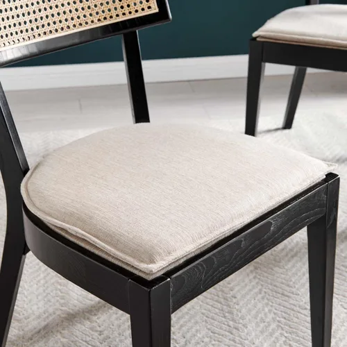 Vista 6 de Modway Caledonia - Silla auxiliar de comedor de madera con respaldo tejido de 19 pulgadas, color negro/beige