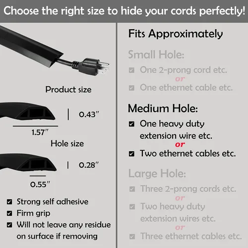 Vista 3 de Rubber Bond Protector de cable de piso - Cubiertas de cable autoadhesivas fuertes para cables - Cubiertas de cable de extensión de perfil bajo