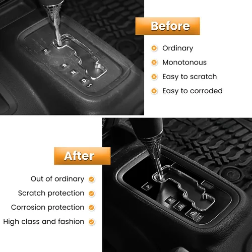 Vista 5 de Cubierta interior, engranaje marco de terminación de aluminio, accesorios para Jeep Wrangler 2011 2012 2013 2014 2015 2016 2017 E-cowlboy, Negro
