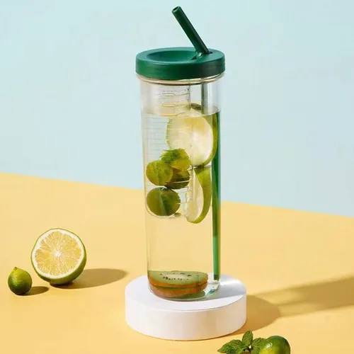 Vista 3 de Vasos para beber, vasos, botella de agua con infusor de frutas, infusor a prueba de fugas, botella de agua transparente de 27.1 fl oz con popote