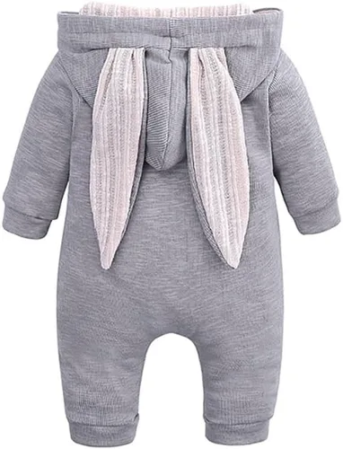 Vista 2 de Mono de conejo de animales de 0 a 3 meses, sudadera con capucha y oreja, disfraz unisex para primavera y otoño (gris)