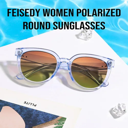 Vista 5 de FEISEDY Gafas de sol para mujer, gafas de sol redondas polarizadas a la moda, estilo moderno, protección UV, Sunnies B4127