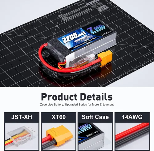 Vista 3 de Zeee 7.4V 50C 2200mAh 2S RC Lipo Batería con XT60 Plug 2 Pack Baterías con 1 unids Lipo Safe Bag Bolsa ignífuga a prueba de explosiones para carga