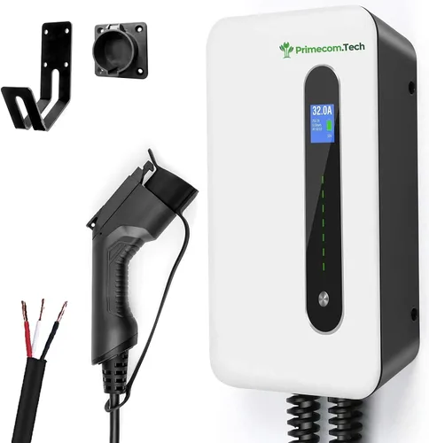 Vista 9 de PRIMECOM - Estación de carga de pared inteligente para vehículos eléctricos de 32 amperios, nivel 2, EVSE, 220/240 voltios, cargador eléctrico