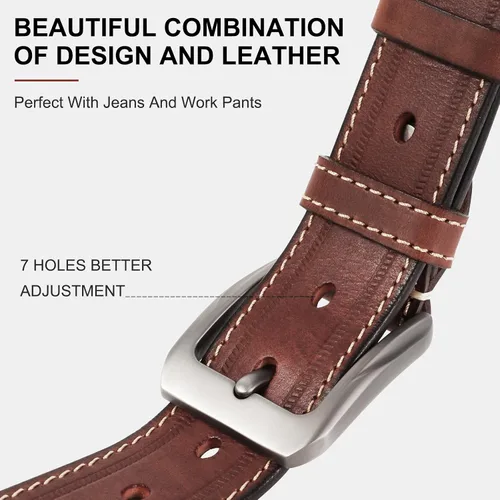 Vista 2 de Cinturón de cuero de grano completo para hombre, piel de vaca auténtica, 1.5 pulgadas de ancho, perfecto con jeans y pantalones de trabajo