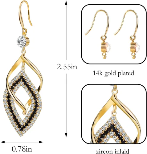 Vista 5 de BTOYM Aretes colgantes geométricos dorados, aretes largos de cadena de eslabones bohemios, regalo de joyería para mujeres y niñas