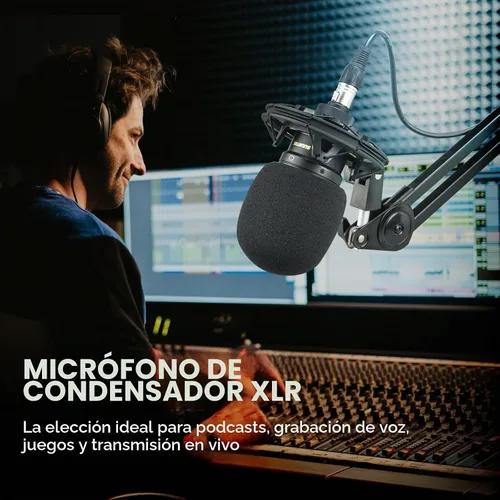 Vista 2 de SUUNTOK Micrófono de condensador XLR, micrófono de grabación con soporte de choque, kit de micrófono de estudio en casa para voz en off Negro