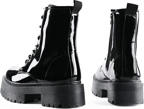 Vista 5 de READYSALTED Botines negros de tacón bajo con plataforma gruesa para mujer llave