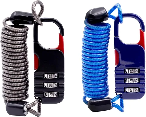Vista 7 de Candado de esquí de combinación pequeña con cable retráctil (cable de 3 pies/91cm), cerraduras de cable delgadas con combinación para equipaje