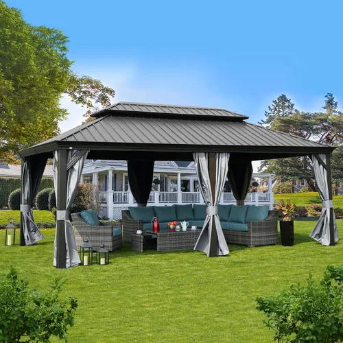 Vista 11 de Kozyard Caesar 10 x 12 pies Gazebo Permanente de Aluminio de techo rígido con una pared lateral con mosquitero