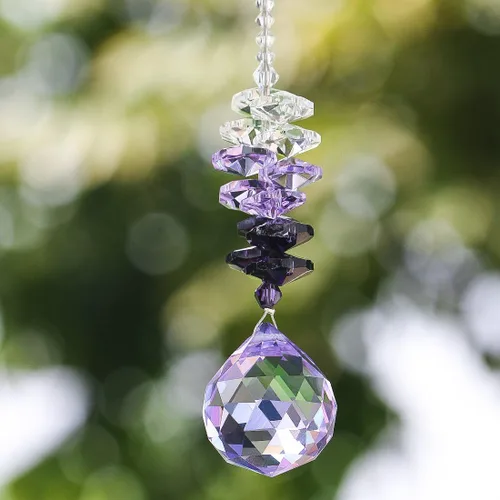 Vista 5 de H&D - Lámpara de araña de cristal púrpura de 1.181 in, bola de cristal arcoíris, octogono, chakra, colgante, bolas decorativas