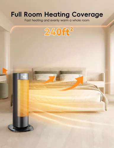 Vista 2 de Calentadores de 1500 W para uso en interiores, calentador de espacio portátil para habitación grande con control remoto, cerámica PTC, oscilación