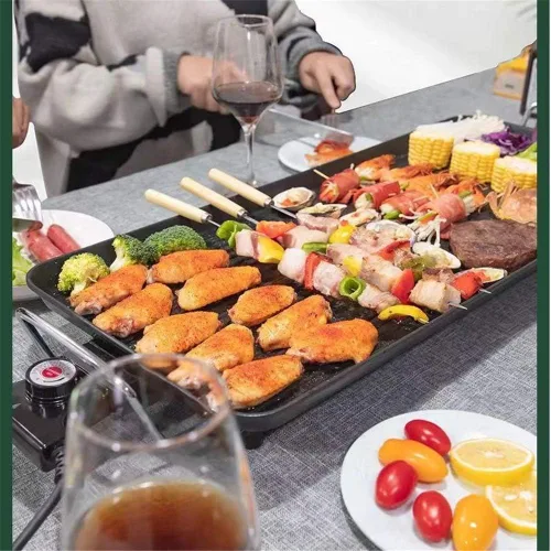 Vista 3 de Parrilla eléctrica, barbacoa familiar para interiores, sartén antiadherente con revestimiento sin humo, control de 5 niveles con ajuste