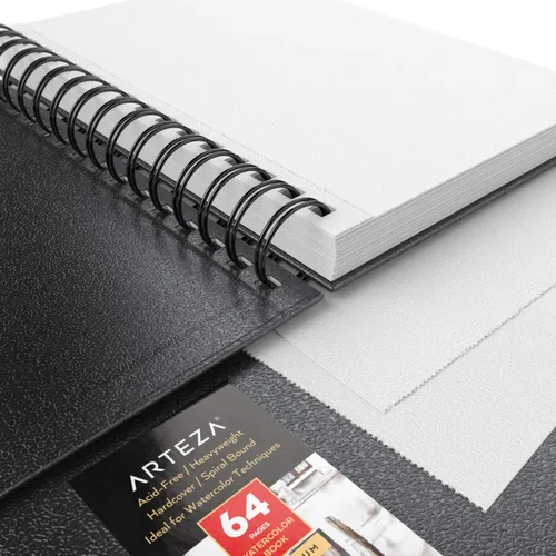 Vista 7 de ARTEZA Juego de cuaderno de bocetos de acuarela, paquete de 3, 64 páginas por libro, 5.5 x 8.5 pulgadas, cuadernos de espiral de tapa dura negra