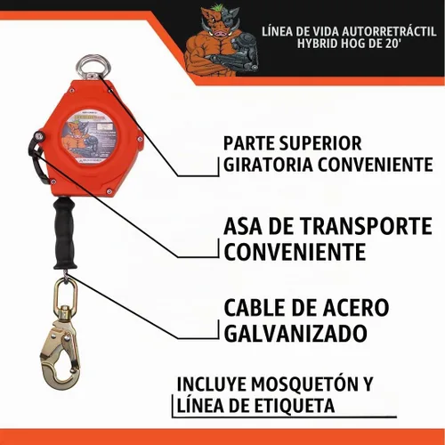 Vista 4 de Malta Dynamics Hybrid Hog Auto Retract Lifeline 20' Fall Protection Yoyo
