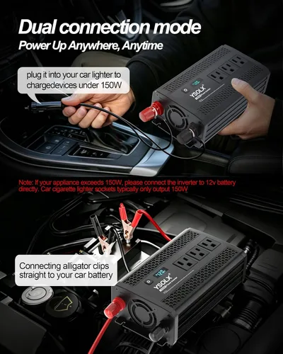 Vista 3 de Inversor de corriente de 1000 W de 12 V a 110 V/120 V para camping RV 3 AC Outlets, 24W USB-A & 30W PD, Dual Cigarette Lighter Ports, Power