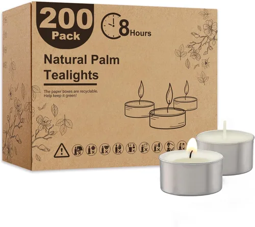 Vista 14 de Ashlux Velas de té sin perfume con forma de palma, paquete de 25 unidades a granel, 4.5 horas de combustión, velas de té blancas de larga duración