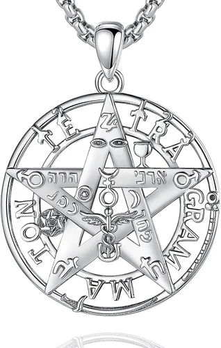 Vista 26 de CELESTIA Colgante de plata de ley 925, anillos de tetragrammaton, collar masónico, joyería de pentagrama para mujeres y hombres