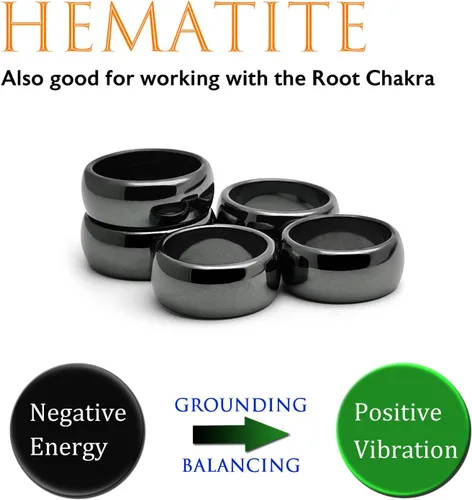 Vista 21 de Morchic - Anillos unisex de piedras de hematita, para equilibrar ansiedad, chakra raíz, (paquete de tamaños mixtos)
