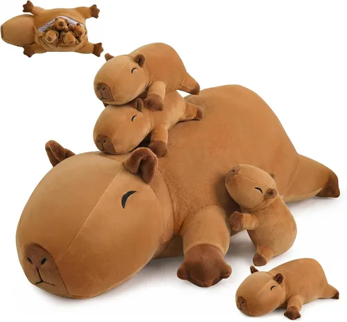 Vista 11 de SQEQE Peluche de gato negro con 4 bebés, gato en la barriga, lindo gato negro de peluche para niños, regalos ideales para Navidad, San Valentín