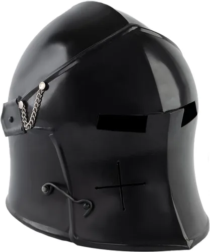 Vista 5 de Chainmail Medieval Crusader Knight Templar Helmet Armadura cruzada de acero y latón