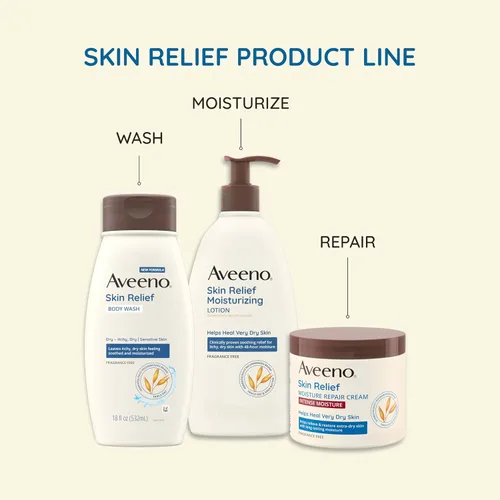 Vista 5 de Aveeno - Gel de ducha Aveeno Skin Relief sin fragancia + fórmula triple de avena, limpiador diario suave para pieles sensibles que deja la piel