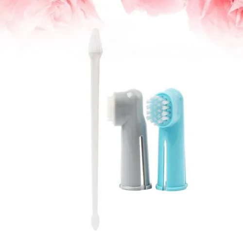 Vista 7 de Yardwe 2 Set PET Two Head Toothbrush Finger Brush Teeth Cleaning