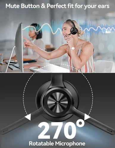 Vista 10 de TECKNET Auriculares Inalámbricos, Auriculares Bluetooth con Micrófono de Cancelación de Ruido AI - Auriculares Bluetooth V5.2 Recargables, 50H