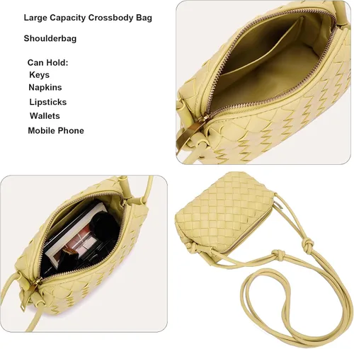 Vista 5 de Woven Crossbody Bag For Women Vegan Leather Purses Handwoven Shoulder Bag Zip Closure