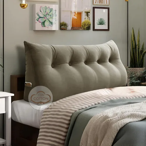 Vista 22 de WOWMAX Almohada para cabecero de terciopelo 100% algodón, tamaño individual, soporte de espalda de cuña, cojín de lectura para cama y diván, cojín