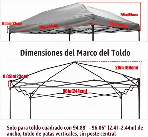 Vista 2 de Cubierta Superior de Repuesto para Toldo 8x8, Cubierta de Repuesto para Carpa Emergente 8x8 (Solo Cubierta Superior) Gris