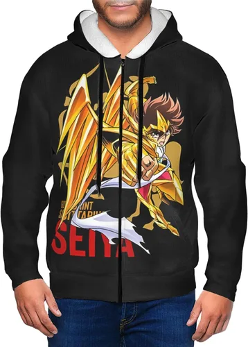 Vista 3 de Saint Seiya - Sudadera con capucha y cremallera completa, con cordón, estampado de moda, para hombre