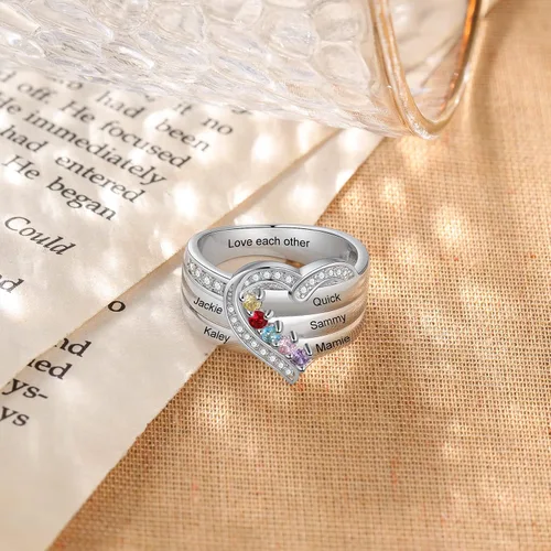Vista 5 de Wendy Made Birthstone Rings for Women Custom Mother Daughter Rings for Mom Personalized Name Rings for BFF Ring Friendship Rings for Women Girls
