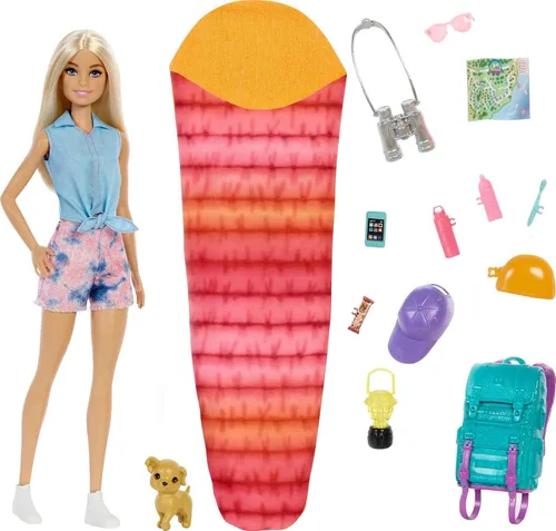 Vista 9 de Barbie Muñeca y accesorios, se necesitan dos muñecas de camping "Brooklyn" con cachorro de mascota y más de 10 accesorios