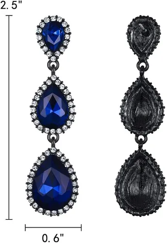 Vista 41 de EleQueen Pendientes de cristal austriaco en tono dorado para mujer, forma de pera de 2.5 pulgadas, color esmeralda