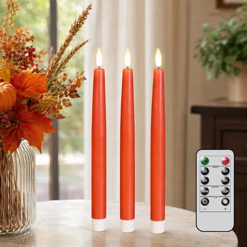 Vista 18 de GenSwin Flameless Taper Candles with Remote Timer, Real Wax LED Flickering Candlesticks Battery Operated 3D Wick for Wedding, Party, Home(Christmas