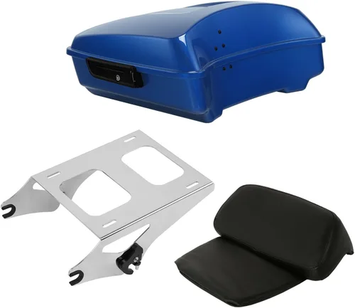 Vista 22 de TCT-MOTORPARTS Atlas Silver Metálico Maletero de Viaje Modificado con Respaldo y Montaje en Rack Adecuado para Harley Touring 14-25 Street Glide