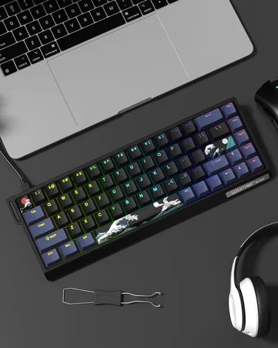 Vista 9 de SK68 - Teclado para juegos al 65%, mini teclado retroiluminado con cable con enchufe 100% intercambiable en caliente, 68 teclas, teclado con cable
