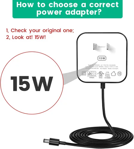 Vista 3 de Adaptador de cable de alimentación de 15 W para reloj inteligente Echo Spot y altavoz inteligente Pop - Cable largo de enchufe de pared negro, 5 pies