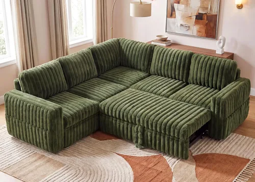 Vista 22 de HONBAY Sofá cama modular extraíble, sofá biplaza de pana, sofás para sala de estar, beige
