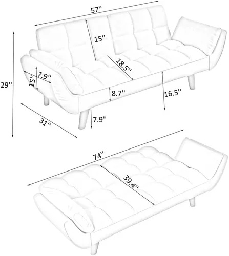 Vista 2 de 57" Sofa Sleeper Couch Daybed Velvet Loveseat Sofa Bed for Living Room, Modern Minimalist Tufted Comfy Sofa 2 Seat, Adjustable Small Couches for