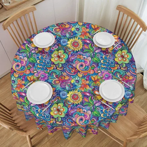 Vista 23 de Mantel redondo de 60 x 60 pulgadas con diseño de campanas de Navidad, de poliéster, resistente a las manchas y a las arrugas, mantel para cocina